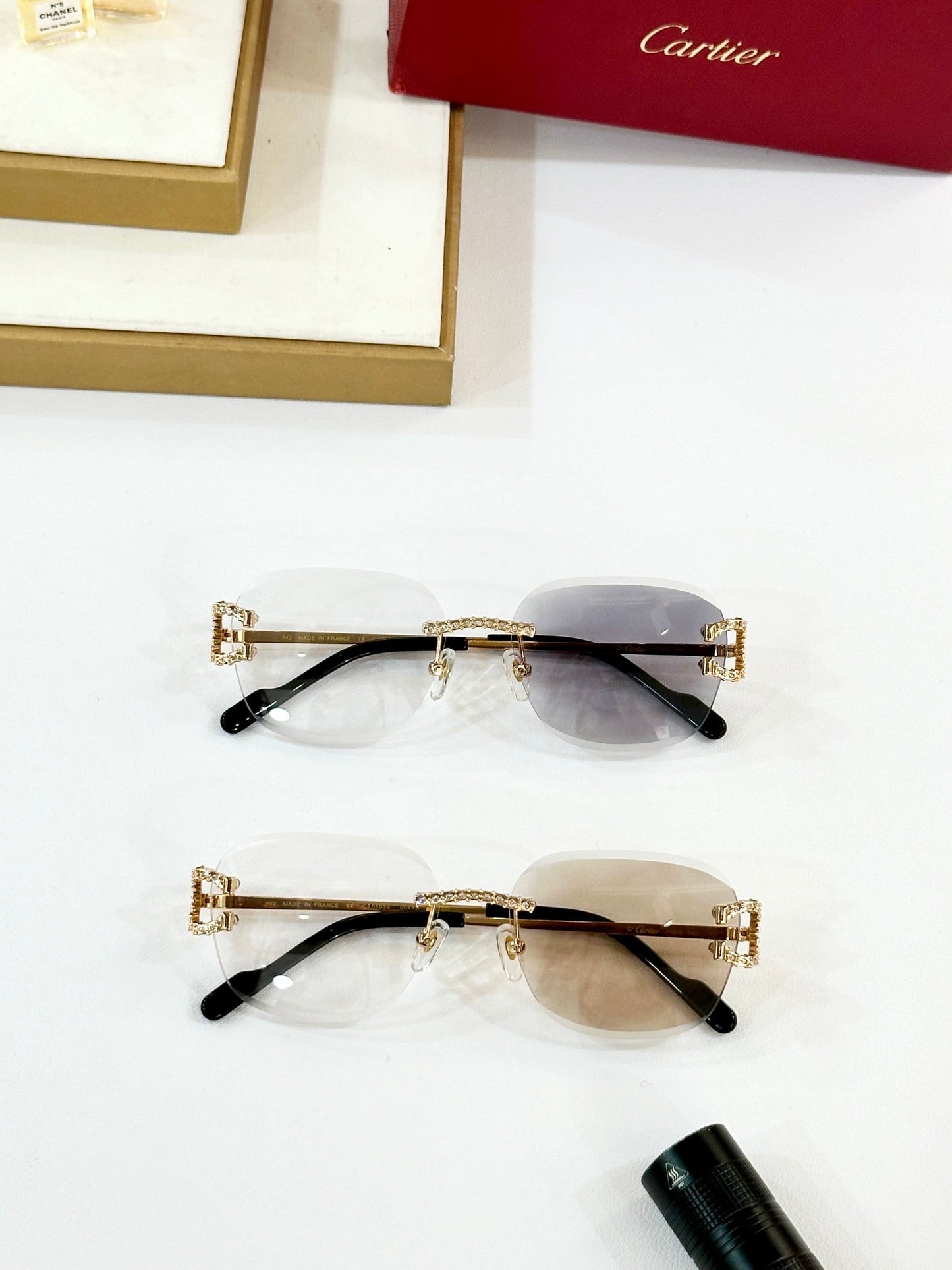 CRYSTAL STUDDED RIMLESS SQUARE FRAME SUNGLASSES CT0603S IN METAL PHOTOCHROMIC LENSES - Clear/Grey