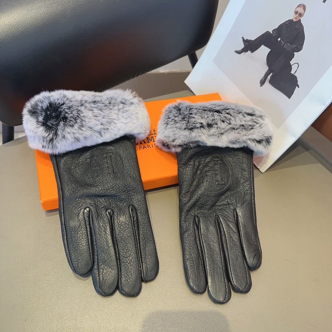 GLOVES IN BLACK DEERSKIN WITH RABBIT FUR 463888 - M
