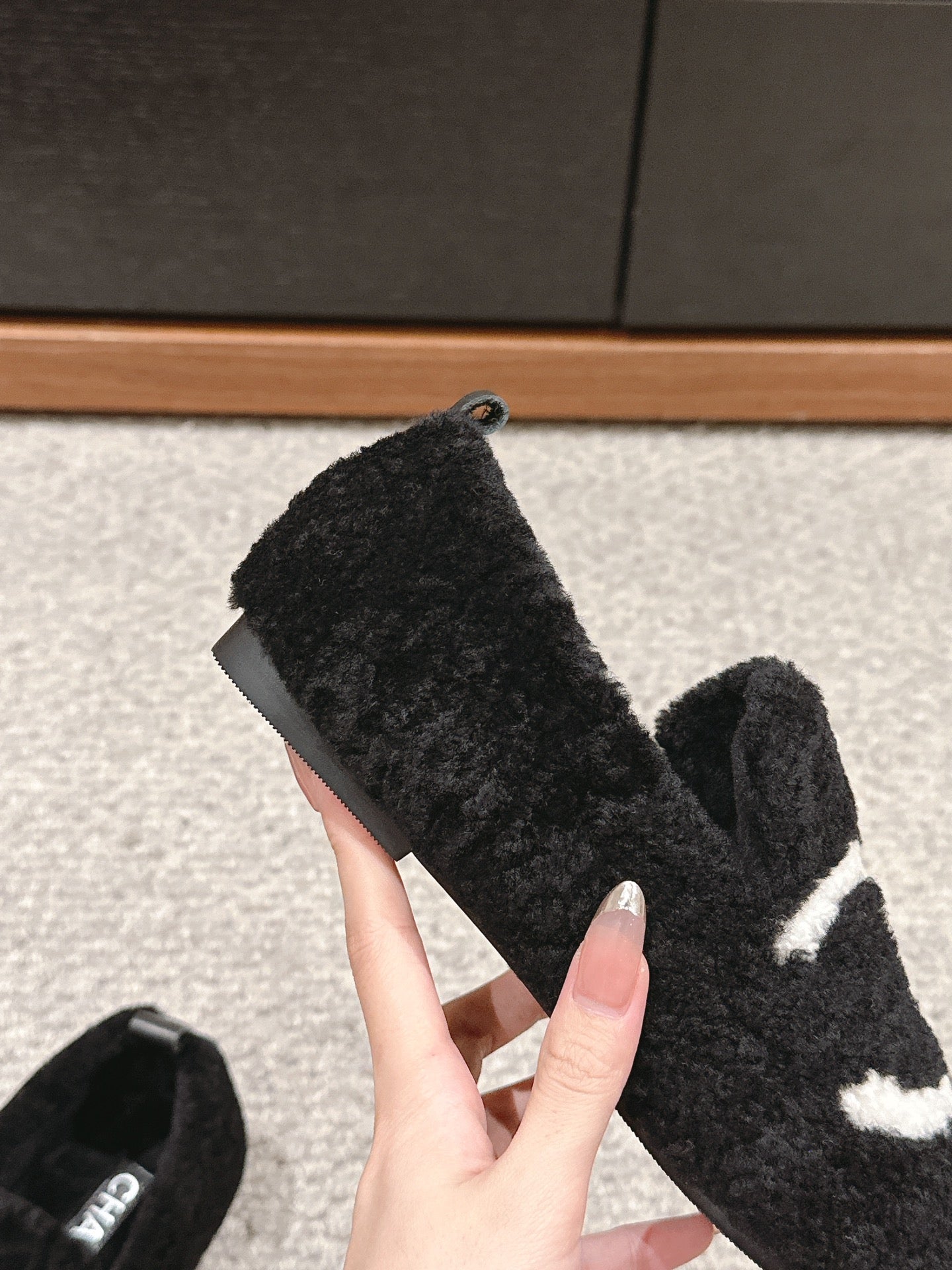 CC LOAFERS IN BLACK FLEECE WITH WHITE LOGO - 34
