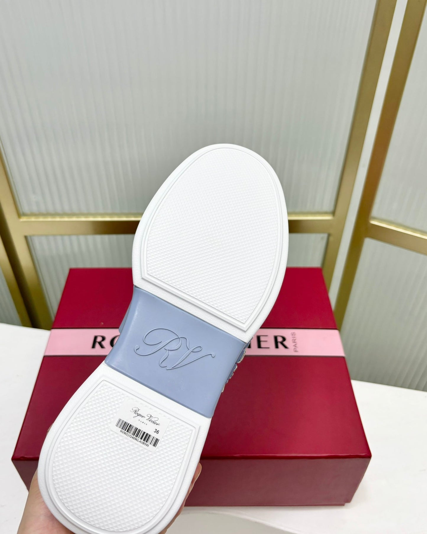 VIV' SKATE SNEAKERS IN WHITE CALFSKIN LIGHT BLUE GLITTER STRAP AND CRYSTAL BUCKLE - 35