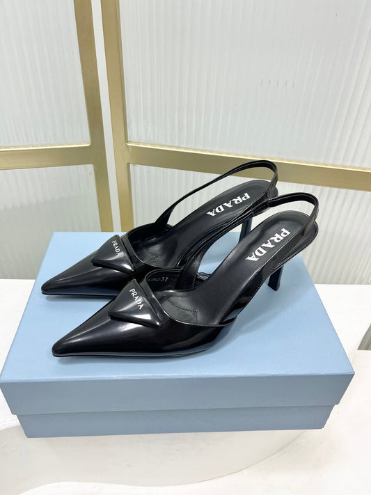 БОСОНІЖКИ PRADA 26S НА ВИСОКИХ ПІДБОРАХ 75 ММ З ЧОРНОЇ ТЕЛЯЧОЇ ШКІРИ З ЛОГОТИПОМ