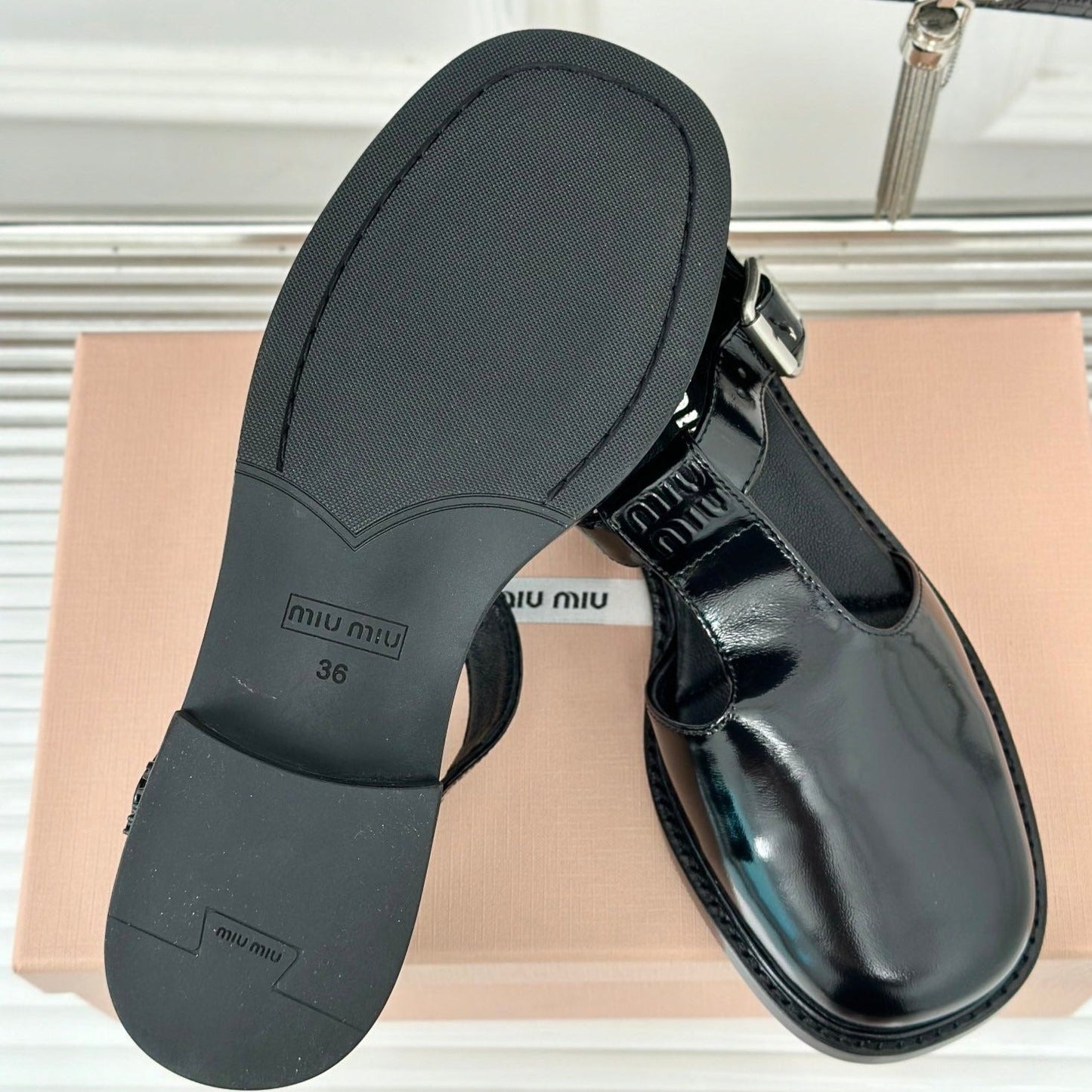 Square Toe Thick Heel Retro Mary Jane Shoes Black Calfskin - 35