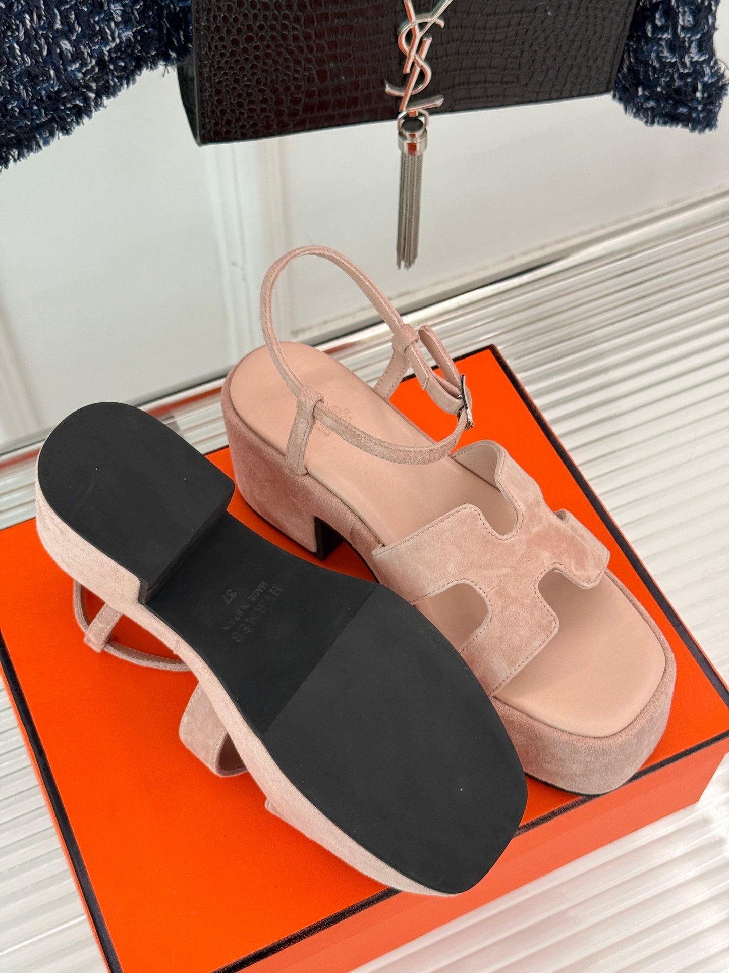 HM 25S JAM 30 HIGH-HEEL SANDAL IN PEACH PINK SUEDE - 35