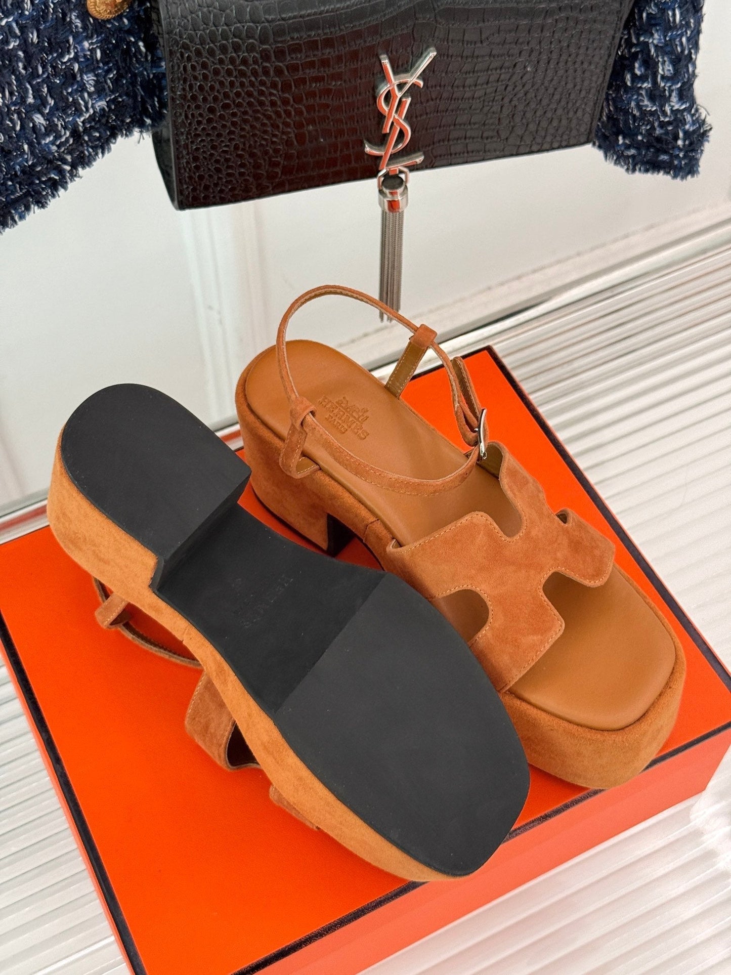 HM 25S JAM 30 HIGH-HEEL SANDAL IN TERRACOTTA ORANGE SUEDE - 35