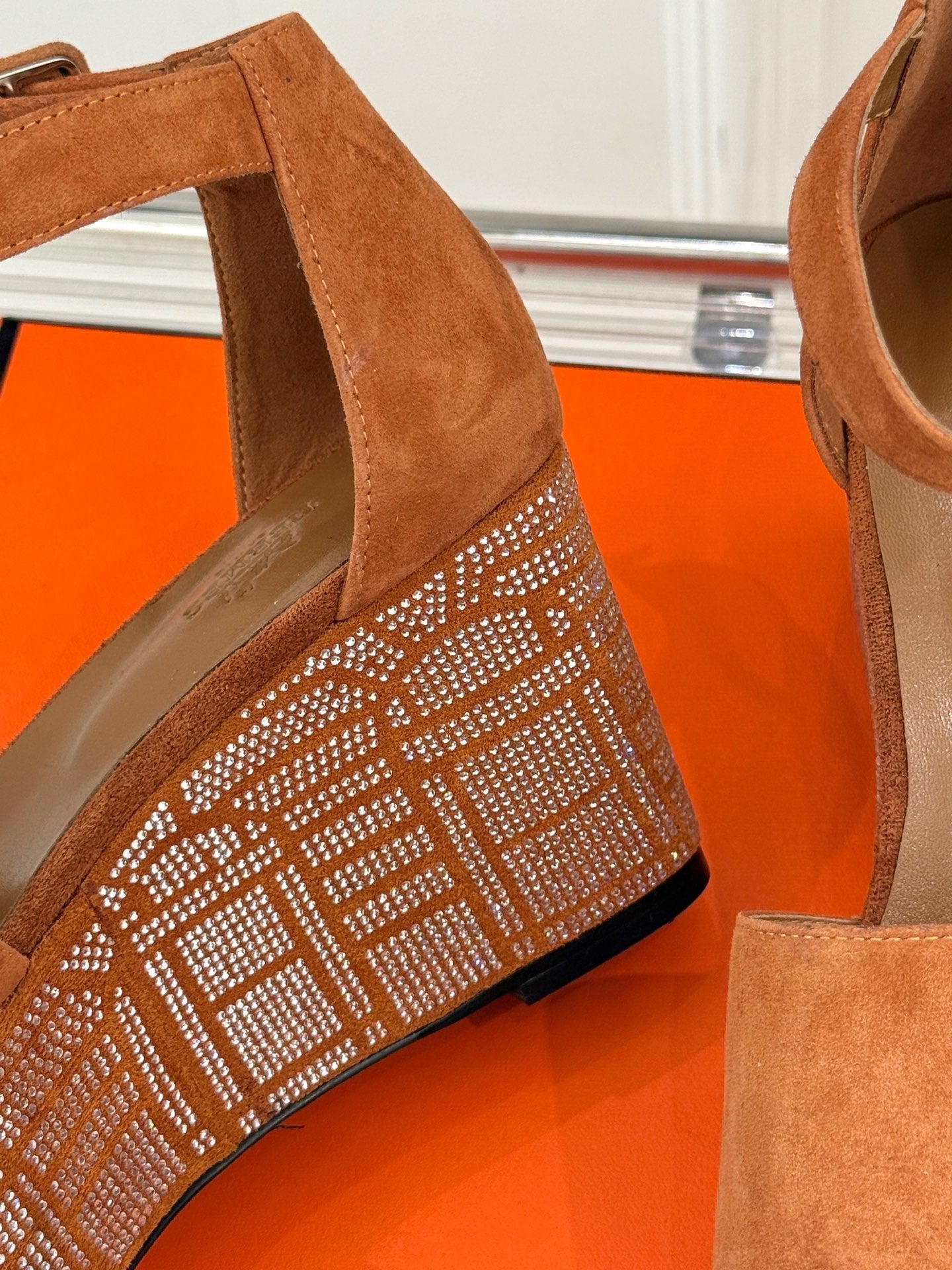 ILLUSION 35 SANDAL IN VIVID ORANGE SUEDE WITH RHINESTONE DETAILS - 35