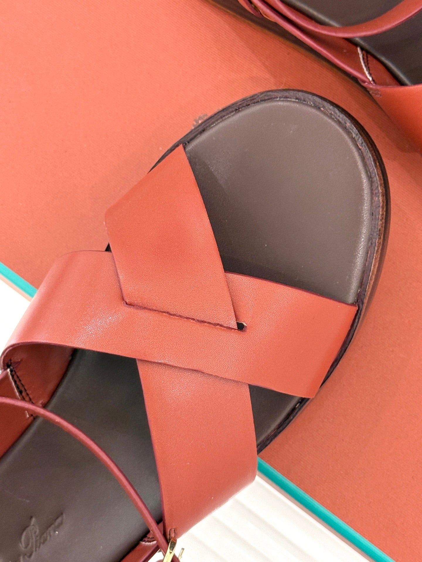SANDALS THICK SOLE CROSS STRAP IN BURNT ORANGE AND BROWN CALFSKIN - 35