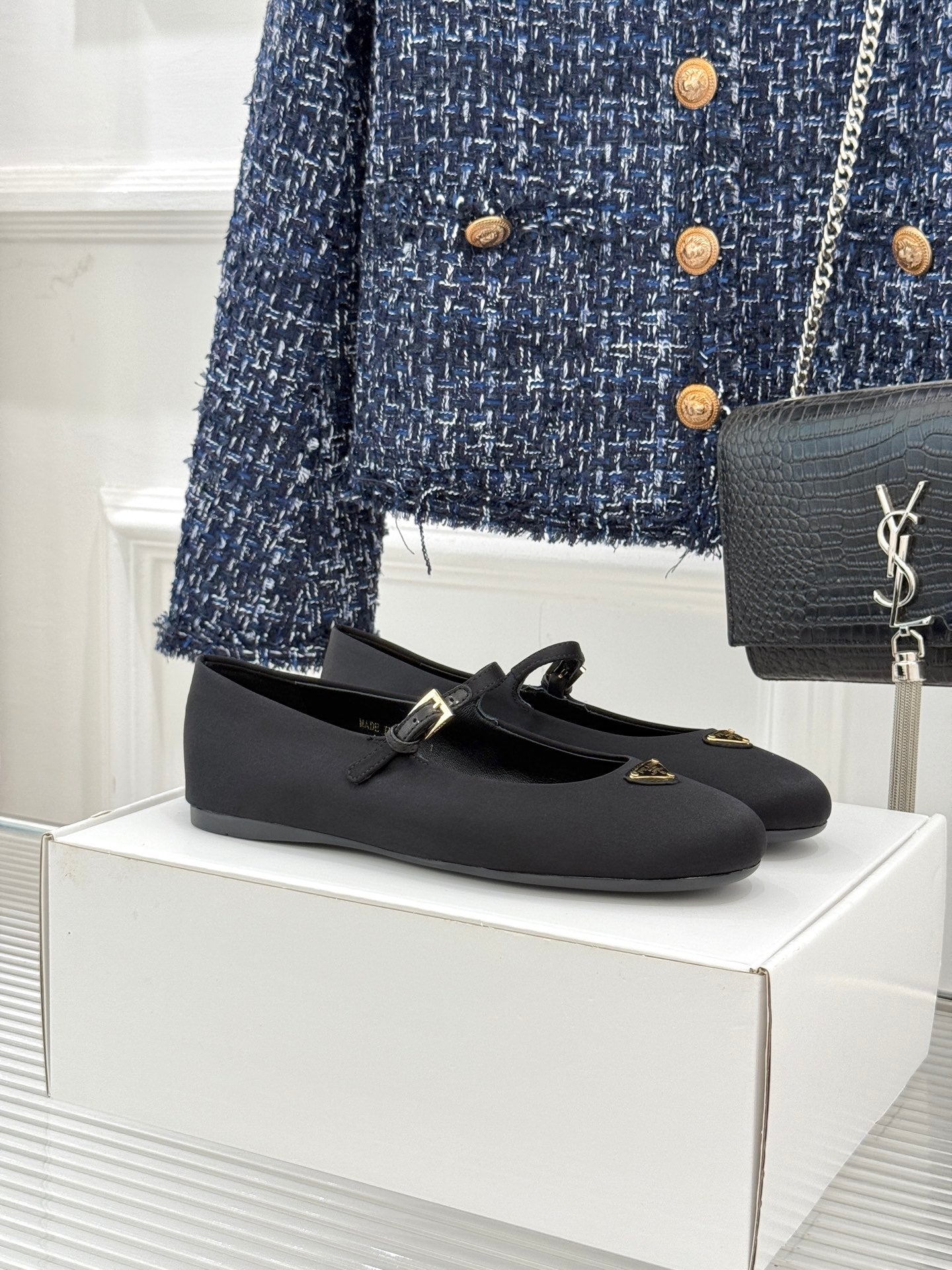 PRADA 25S BALLERINAS IN BLACK SATIN - 34