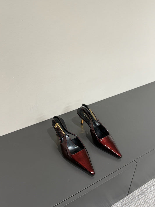 LEE SLINGBACK PUMPS 75 MM IN BURGUNDY RED PATENT CALFSKIN - 35
