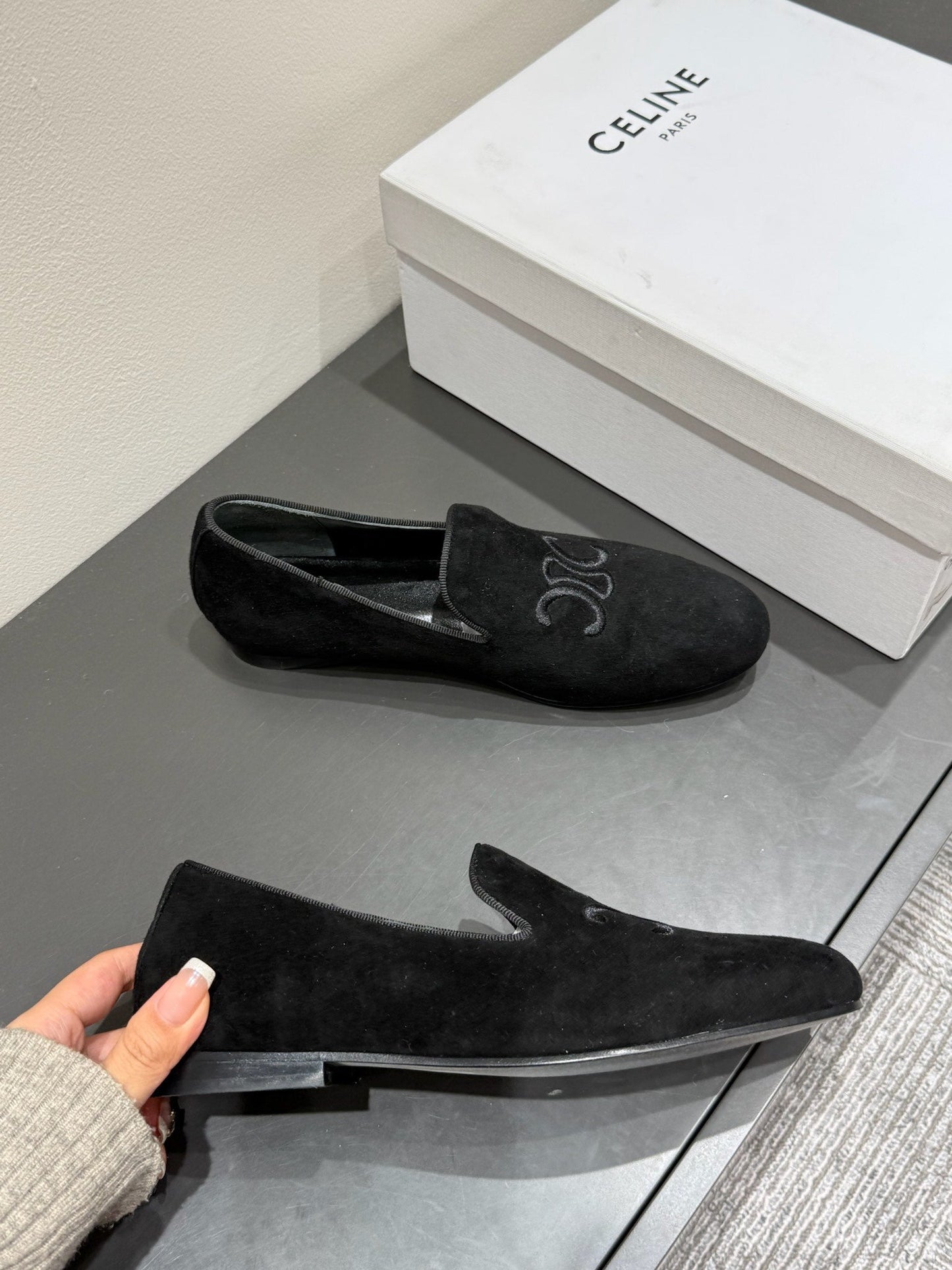LOAFERS IN BLACK SUEDE EMBROIDERED LOGO - 35