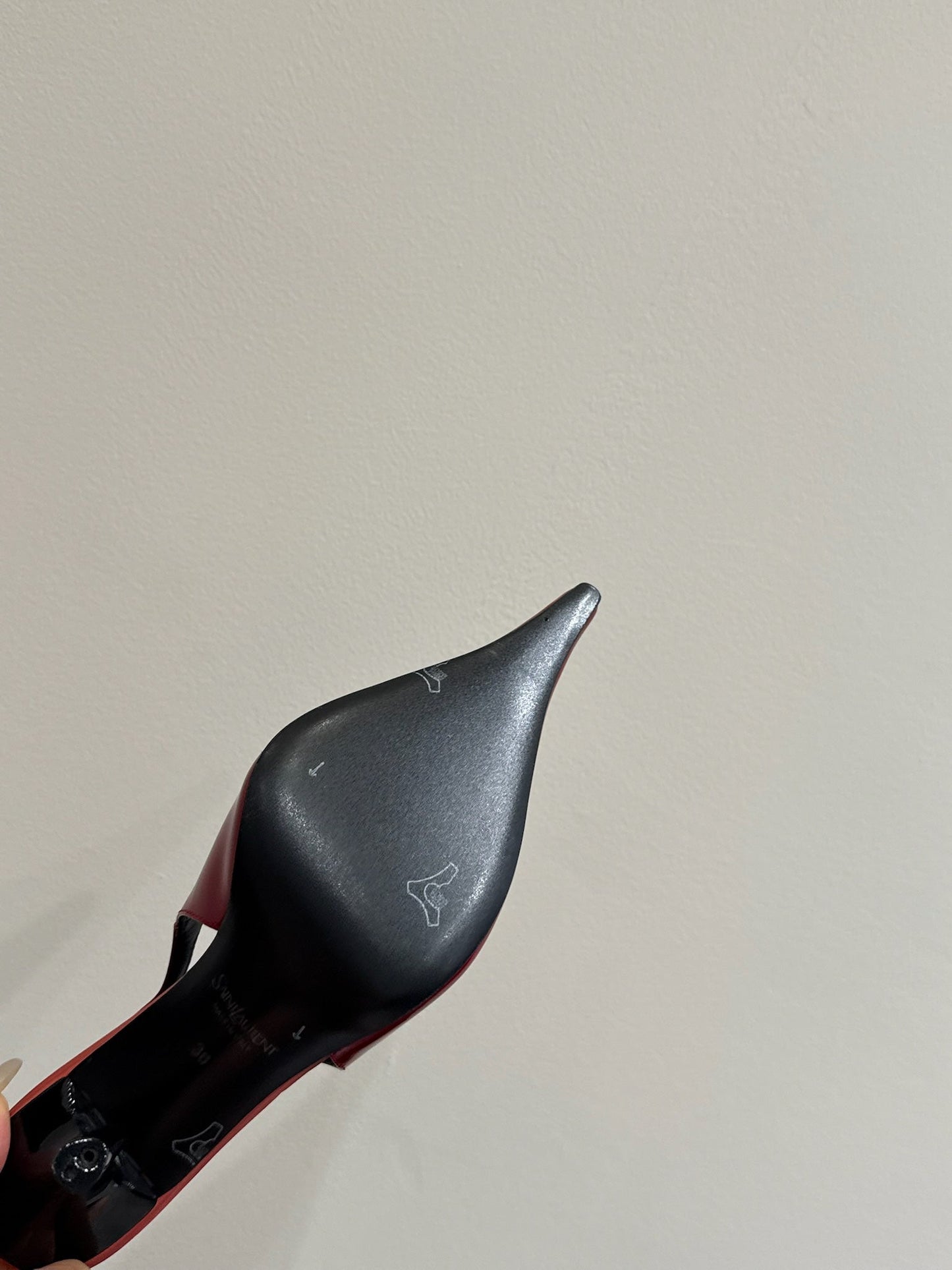 YSL HIGH SLINGBACK 25S IN DARK RED GLOSSY LAMBSKIN - 35