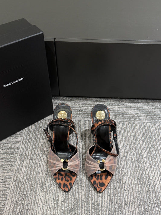 YSL HEELED SANDALS 25S 100 MM IN LEOPARD PRINT LAMBSKIN - 35