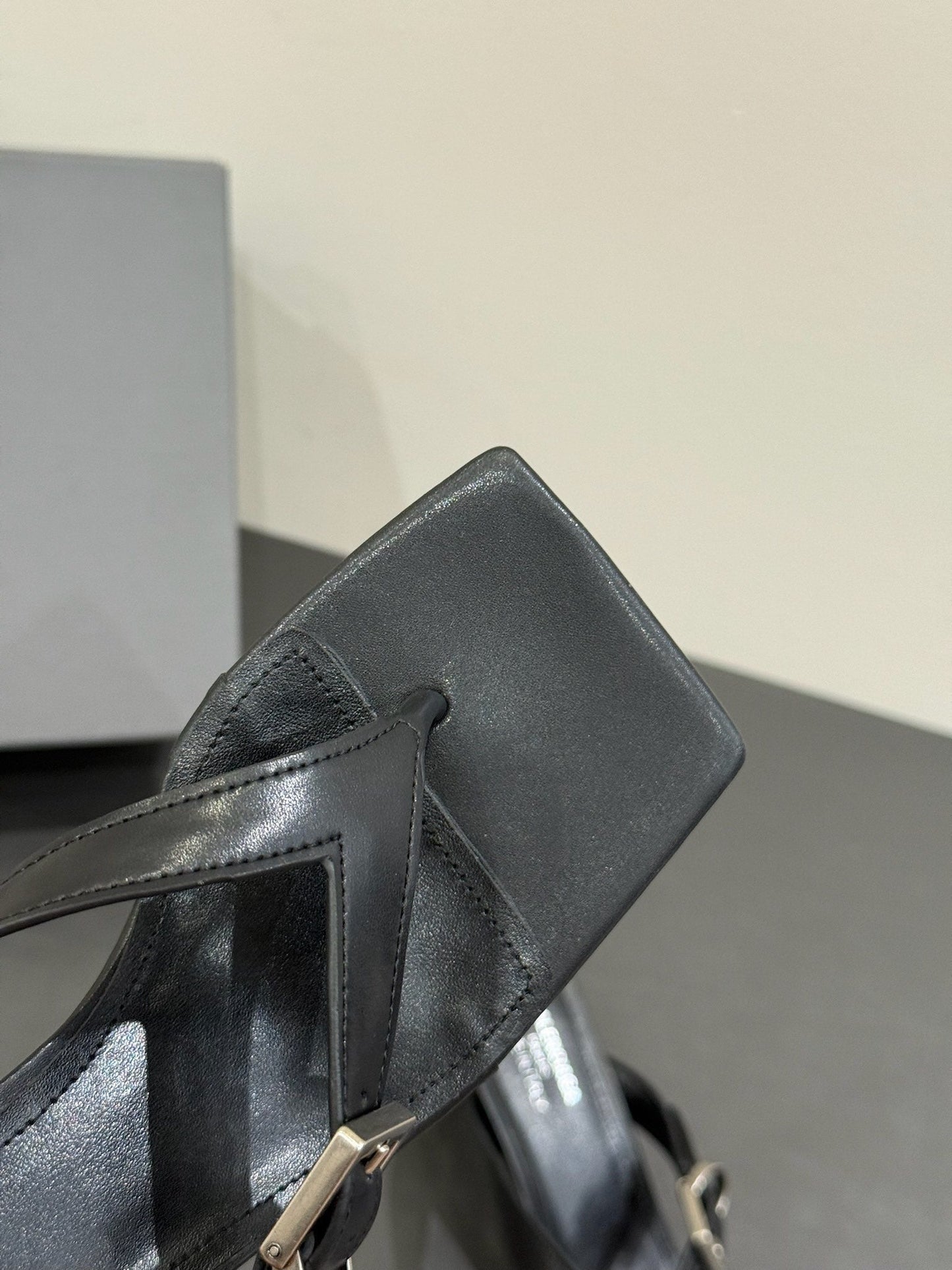 BALENCIAGA 25S HIGH-HEELED FLIP-FLOPS IN BLACK CALFSKIN WITH SILVER HARDWARE - 35