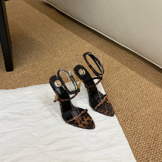 YSL HIGH HEEL SANDALS 25S IN LEOPARD PRINT LAMBSKIN - 35