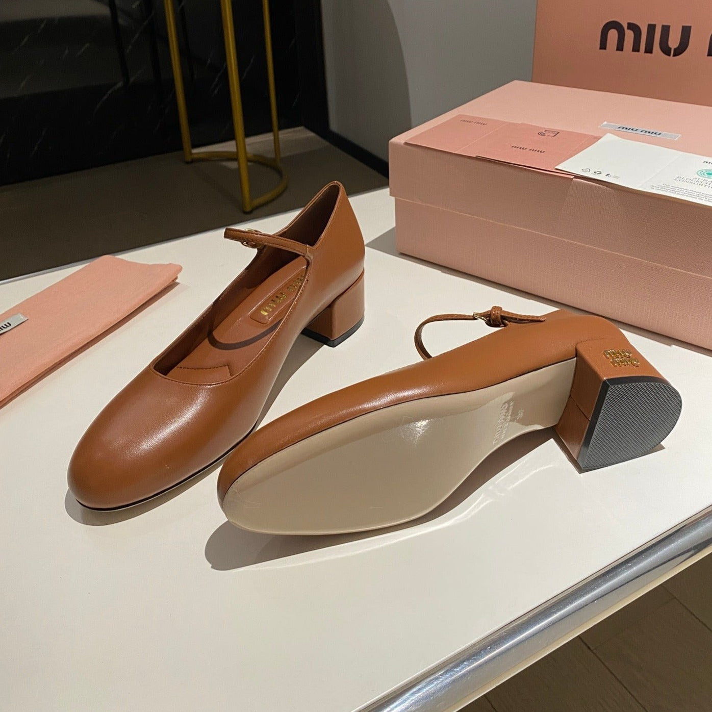 MARY JANE SHOES CLASSIC CARAMEL COLOR SHEEPSKIN - 35