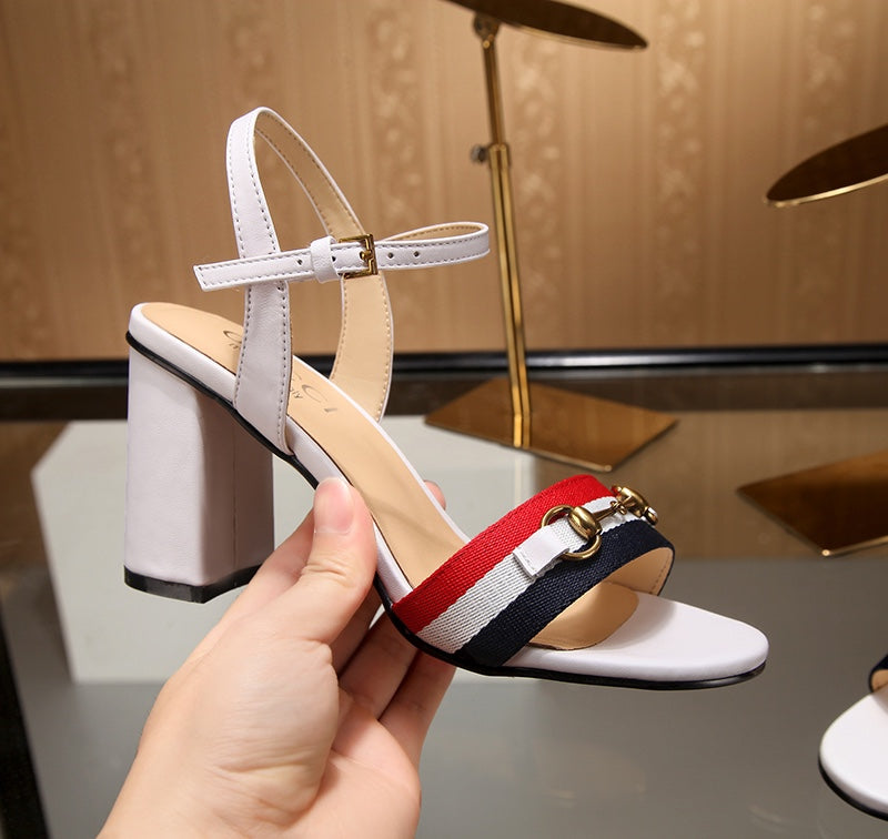 GG HIGH HEELS SANDAL 80 IN WHITE CALFSKIN MIX FABRIC - 34