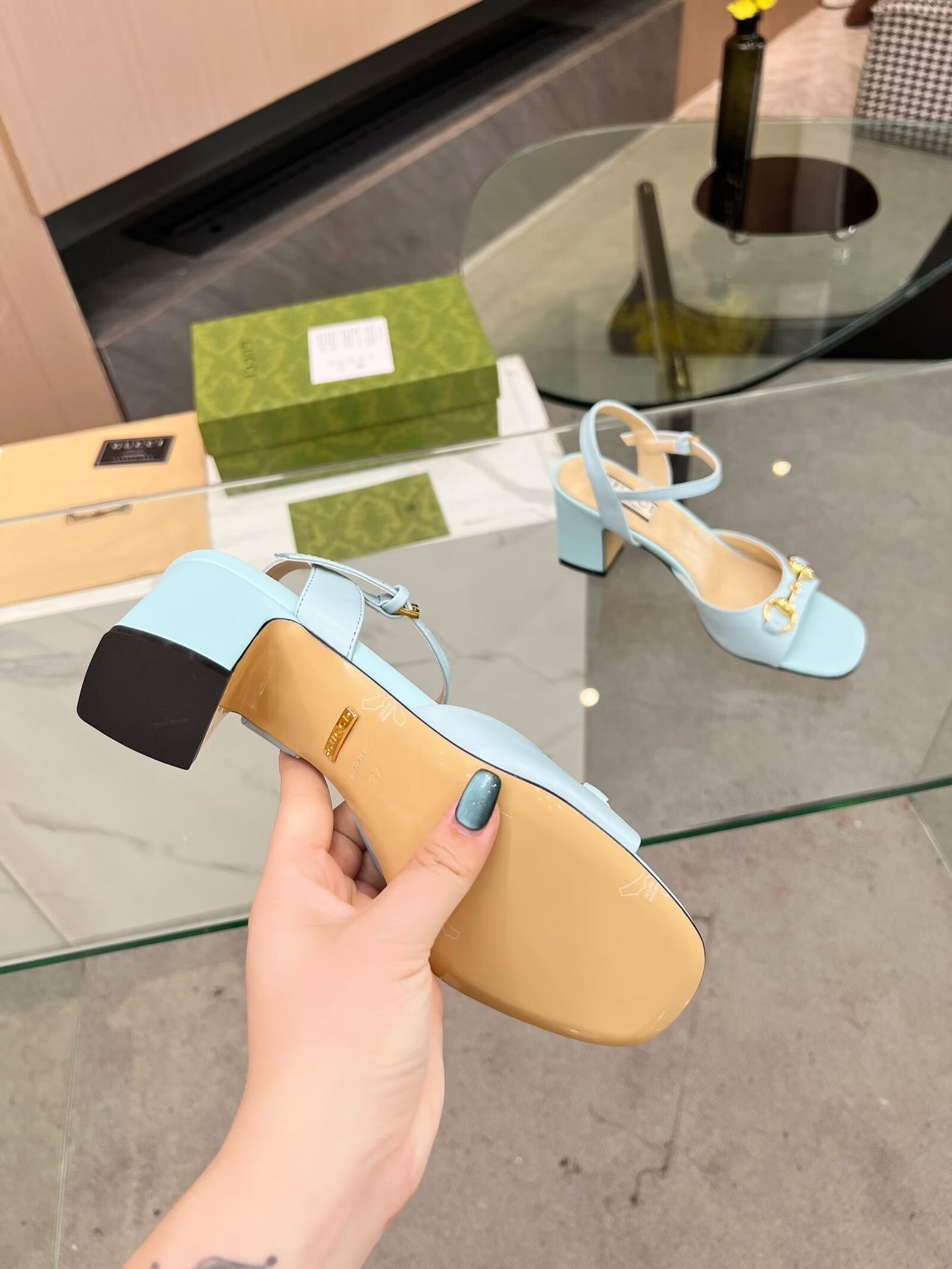 GG HIGH HEELS SANDALS 60 IN ICE BLUE LAMBSKIN - 34