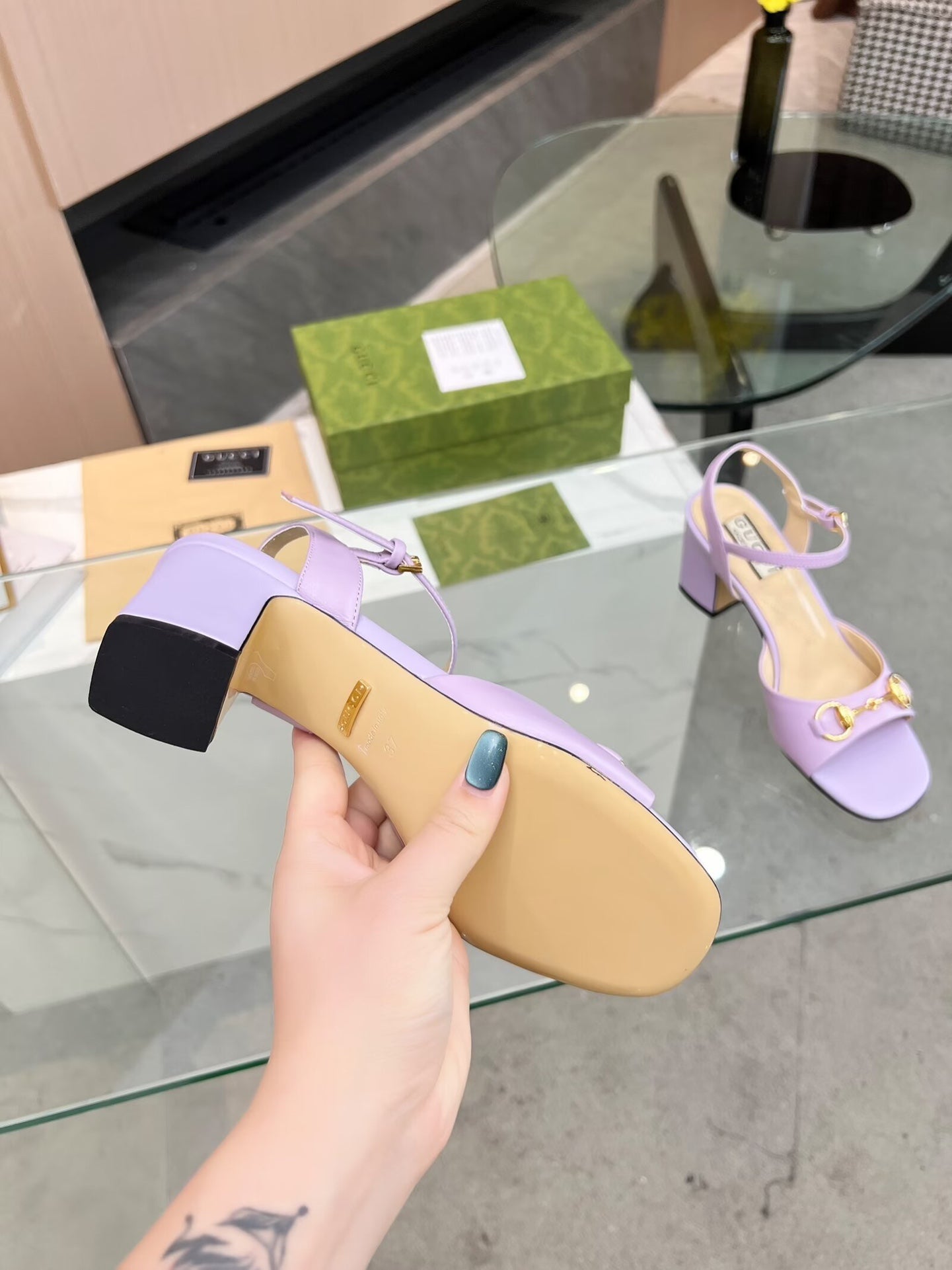 GG HIGH HEELS SANDALS 60 IN PURPLE LAMBSKIN - 34