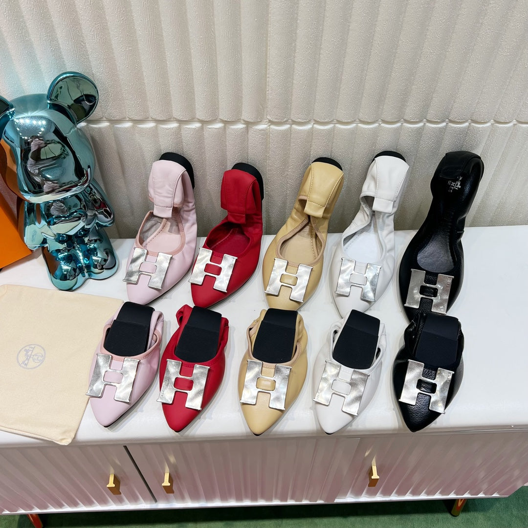 H-BUCKLE BALLLET FLAT BEIGE CALFSKIN - 35