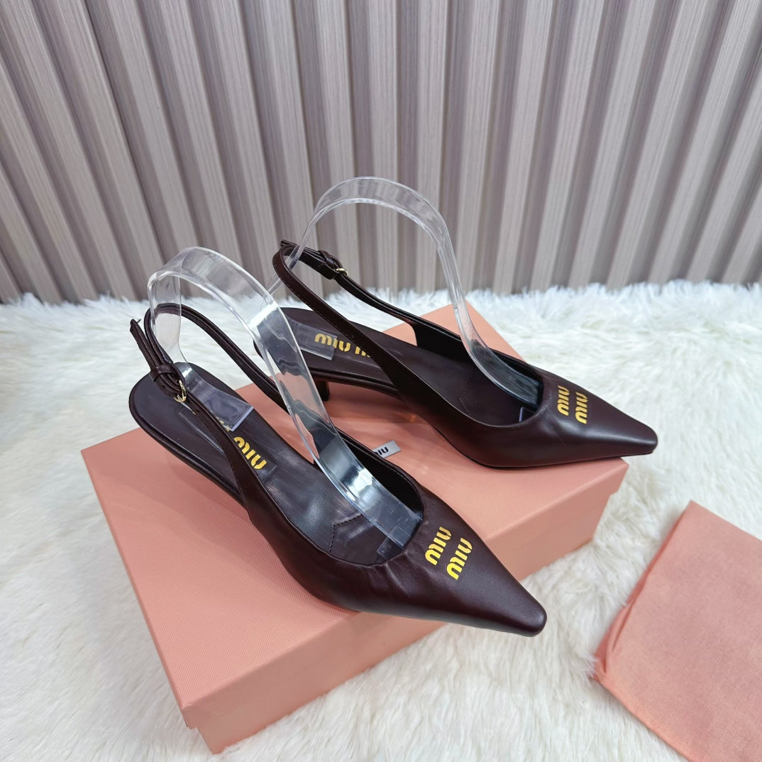 POINTED-TOE SLINGBACK IN MAHOGANY LAMBSKIN - 34