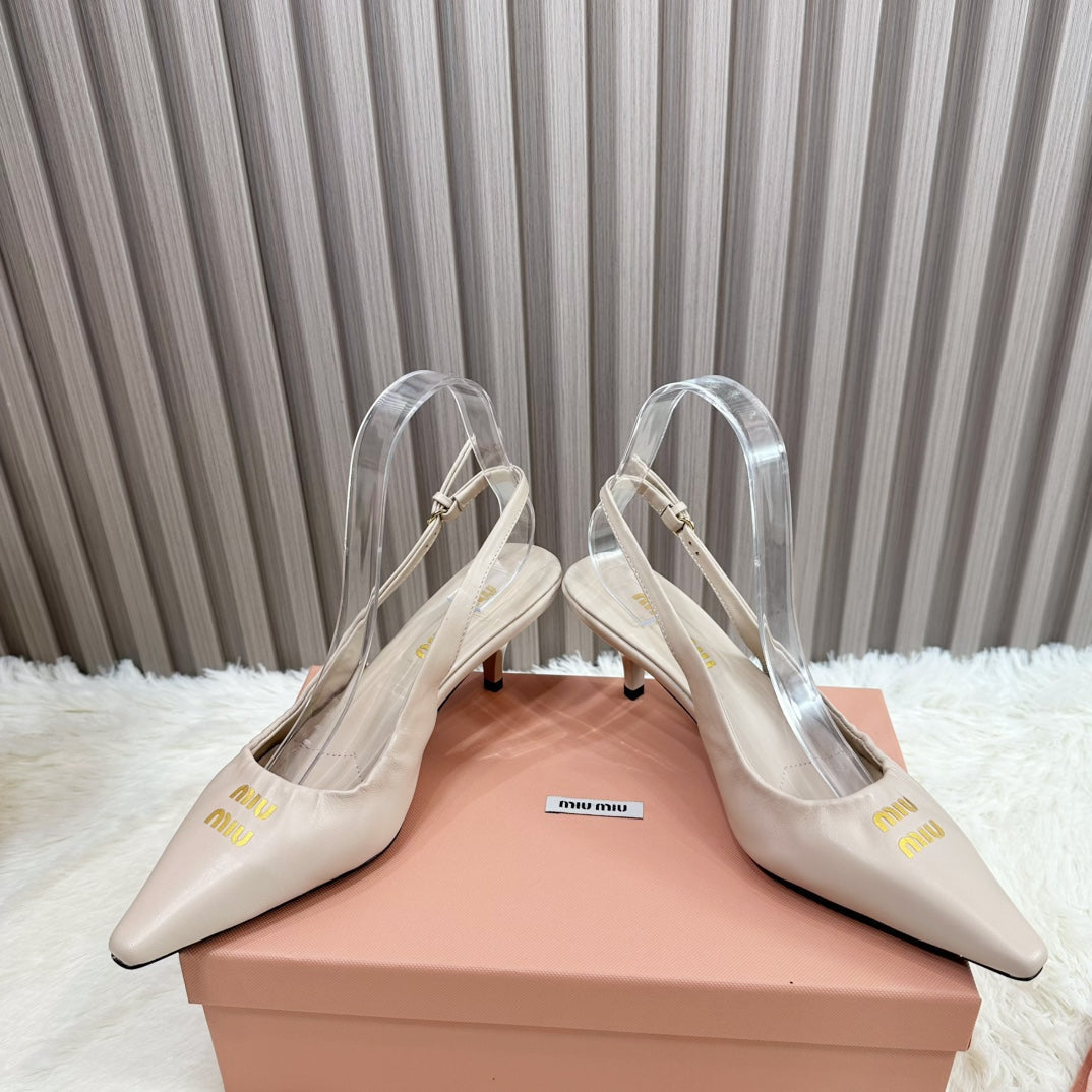 POINTED-TOE SLINGBACK IN BEIGE LAMBSKIN - 34