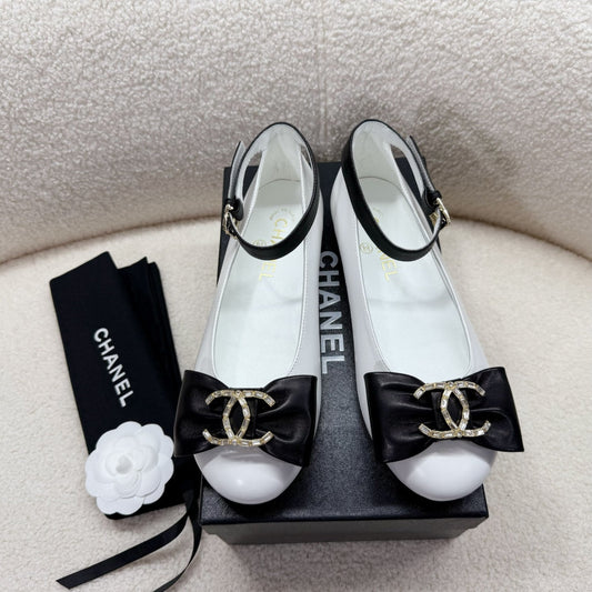 MARY JANE SHOES IN BLACK MIX WHITE LAMBSKIN - 35