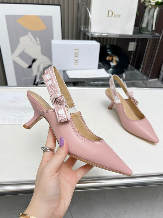 J'ADIOR SLINGBACK PUMP LIGHT PINK CALFSKIN AND EMBROIDERED FABRIC 65 MM - 34