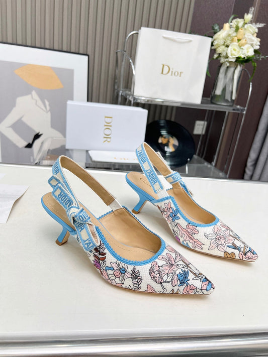 J'ADIOR SLINGBACK PUMP COLORFUL NATURAL RAFFIA AND EMBROIDERED COTTON 65 MM 130845 - 34