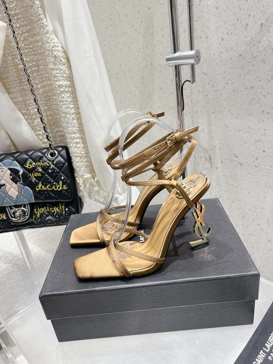 HIGH-HEEL 85 MM SANDAL MULE IN METALLIC GOLD SILK - 35
