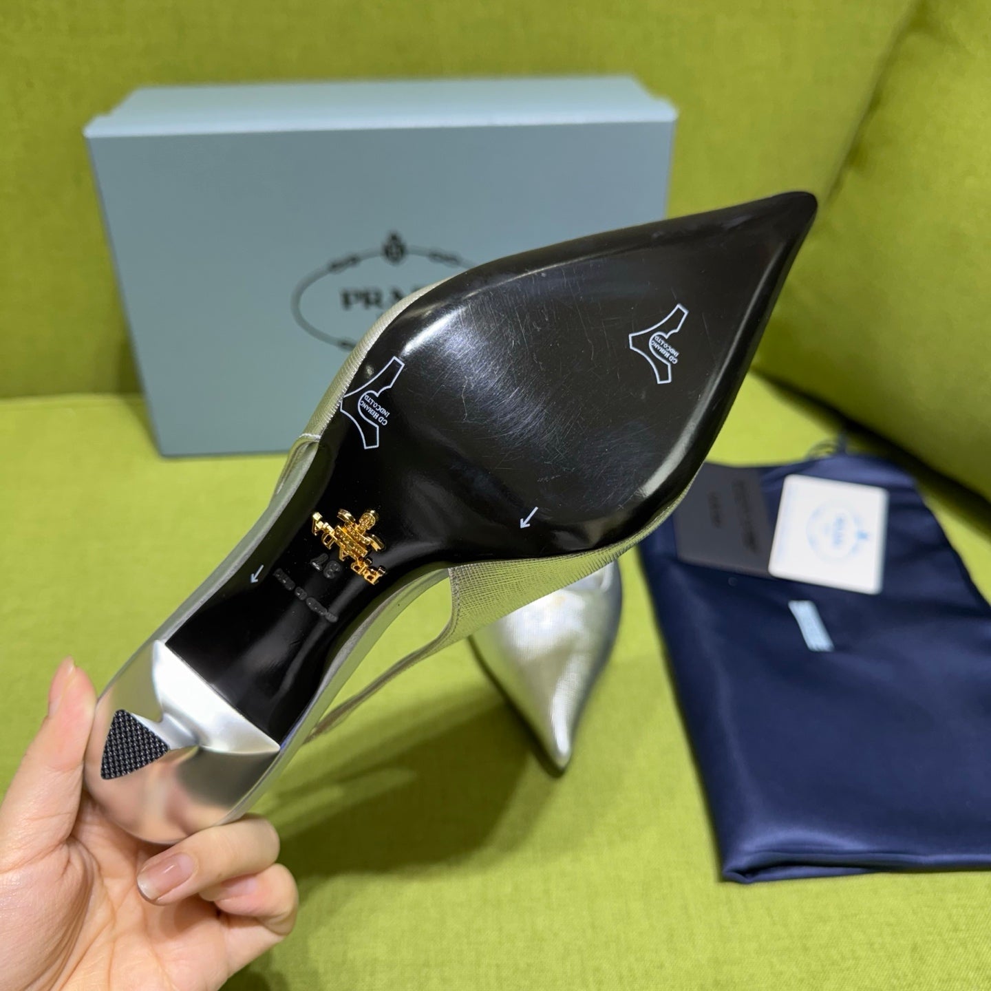 PRADA 25S SLINGBACK HIGH HEELS 75 MM IN SILVER SHEEPSKIN - 35