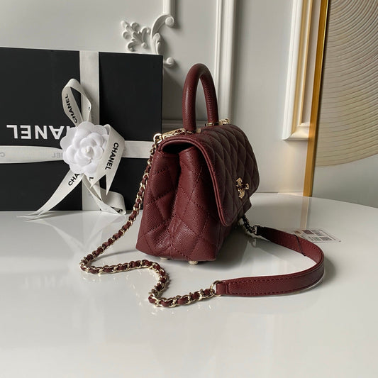 CHANEL 25S COCO HANDLE FLAP BAG 19 В ТЕМНО-ЧЕРВОНІЙ ІКРІ