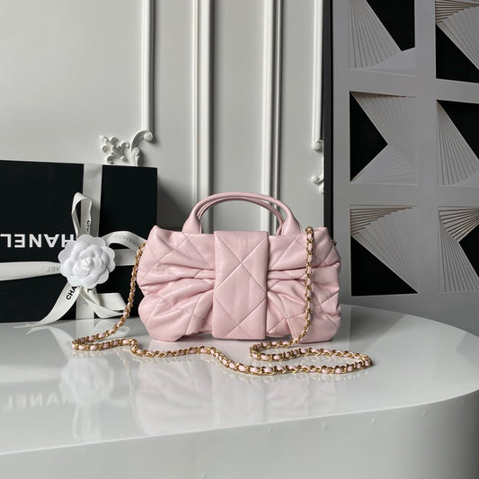 CHANEL 25S МІНІ СУМКА З БАНТОМ 26 З РОЖЕВОЇ ШКІРИ ЯГНЯТИ ІЗ ЗОЛОТОЮ ФУРНІТУРОЮ