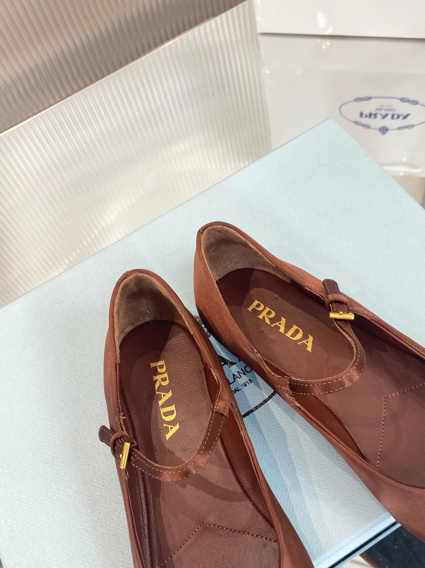 PRA NAPPA MARY JANE FLAT BROWN SATIN - 35