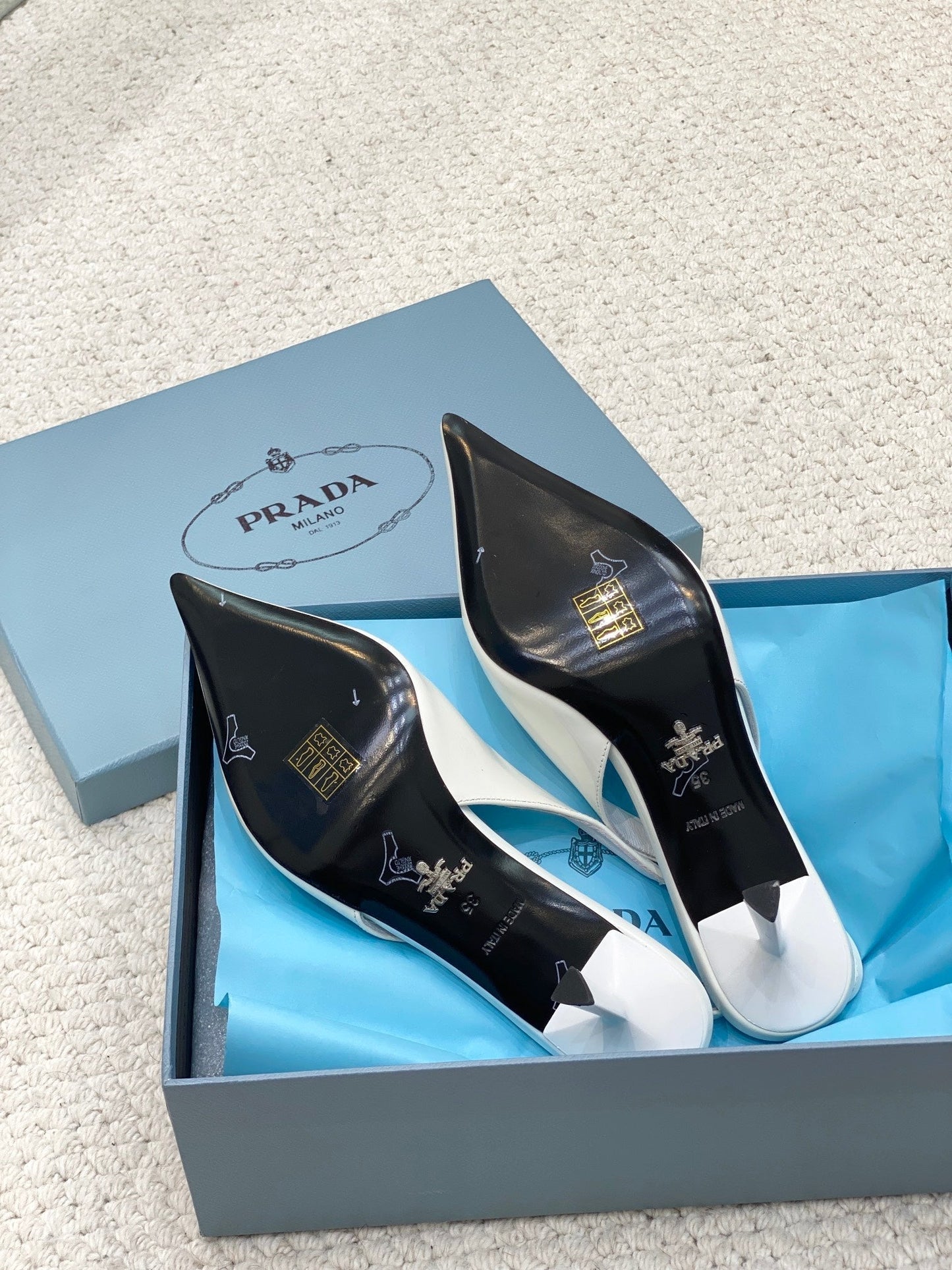 PRA BRUSHED LEATHER SLINGBACK PUMPS 75 WHITE - 34