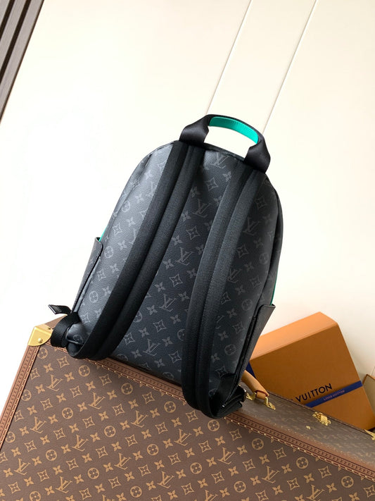 Рюкзак LV 25S DISCOVERY PM 38 з чорної канви Monogram Eclipse і телячої шкіри кольору Aqua