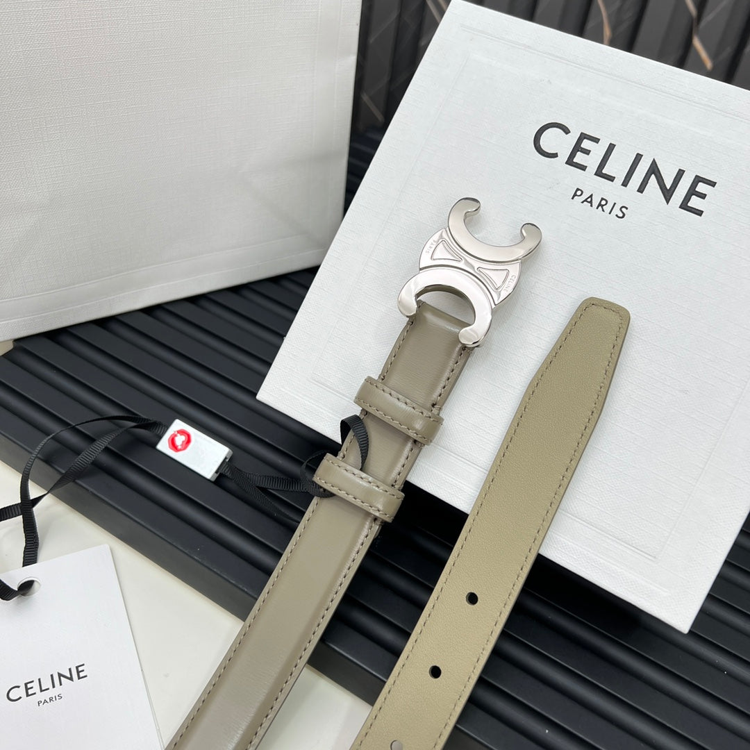 CL TRIOMPHE 25 MM BELT IN OLIVE GREEN CALFSKIN SILVER HARDWARE - 30