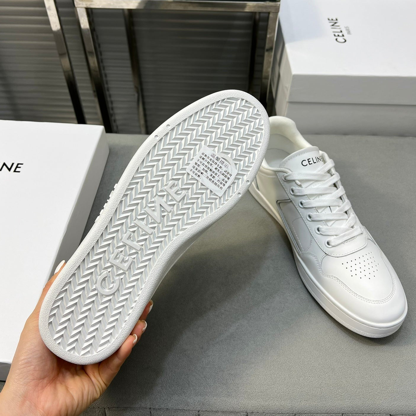 TRAINER LOW LACE-UP SNEAKER IN CALFSKIN, LAMINATED CALFSKIN AND SUEDE CALFSKIN OPTIC WHITE - 35