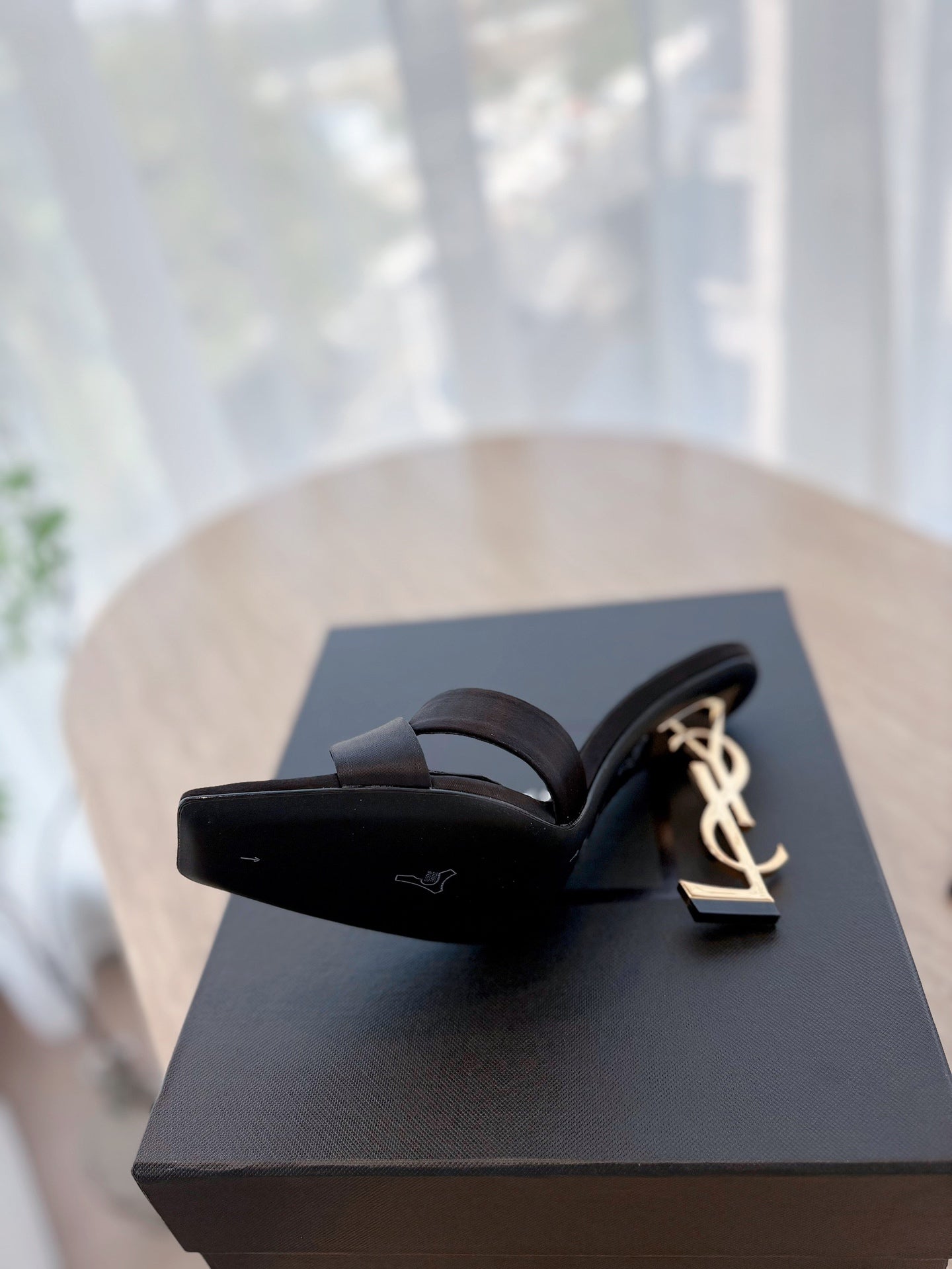 OPYUM OPEN TOE HIGH 10 CM MULES IN BLACK CALFSKIN - 35