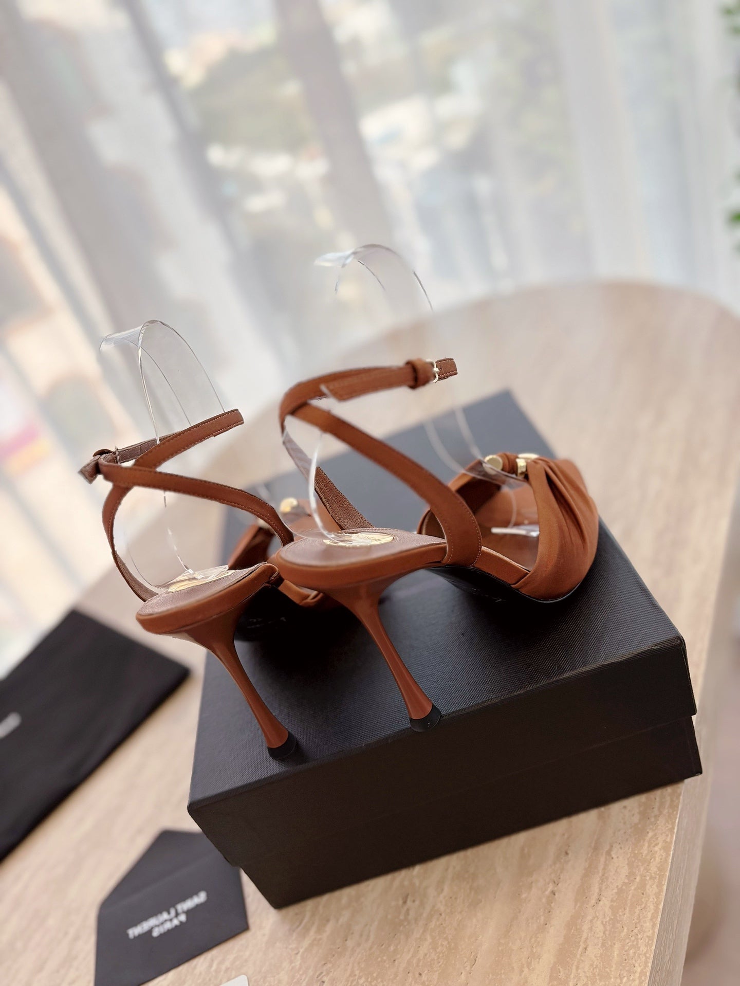 LOLA SANDAL 10 CM IN BRONZE BROWN VISCOSE AND SILK - 35