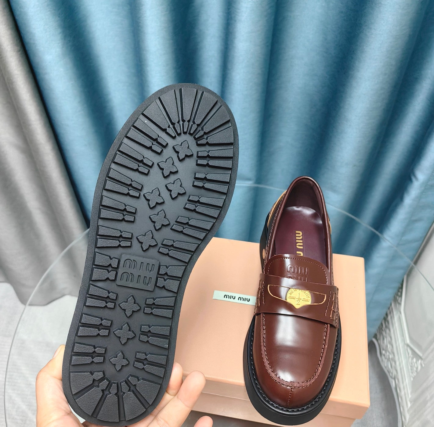 THICK-SOLED LOAFERS SHOES WALNUT COLOR COWHIDE - 35