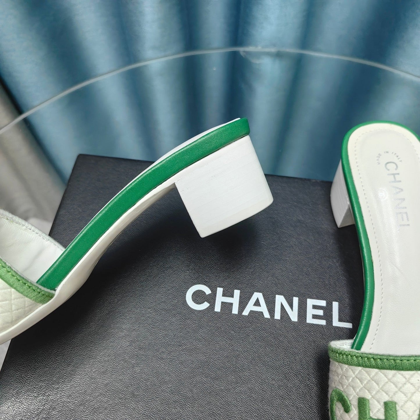 MULE SANDAL 45 WHITE MIX LIGHT GREEN FABRIC EMBROIDERY - 35
