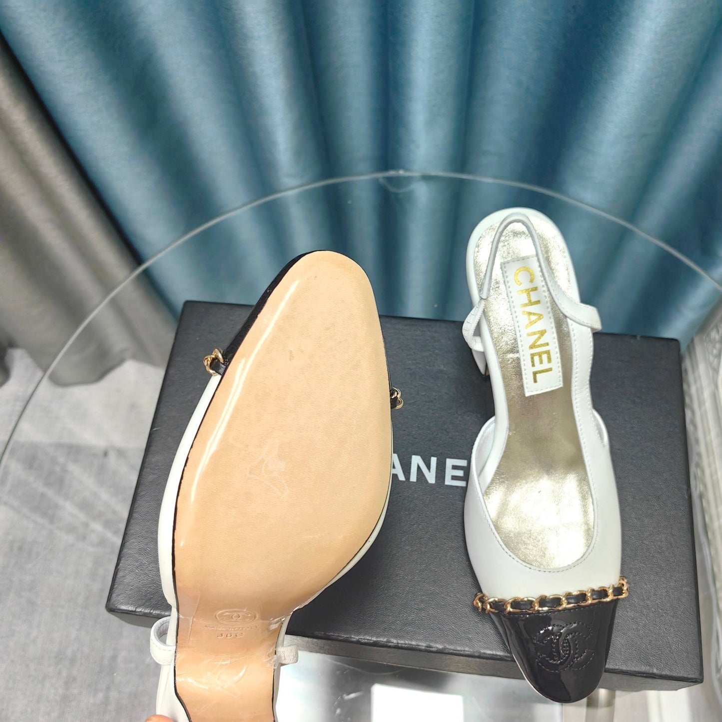 HIGH SLINGBACKS IN WHITE MIX BLACK LAMBSKIN - 34