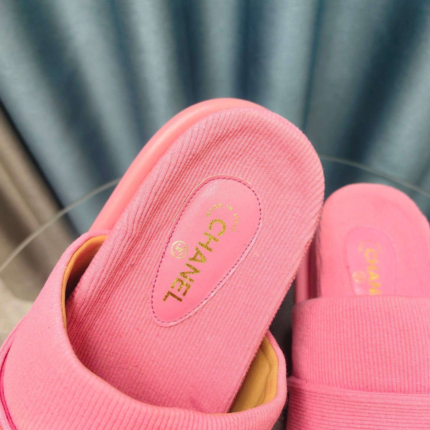 PLATFORM HEELS SANDALS IN LIGHT PINK WOOLEN FABRIC - 35