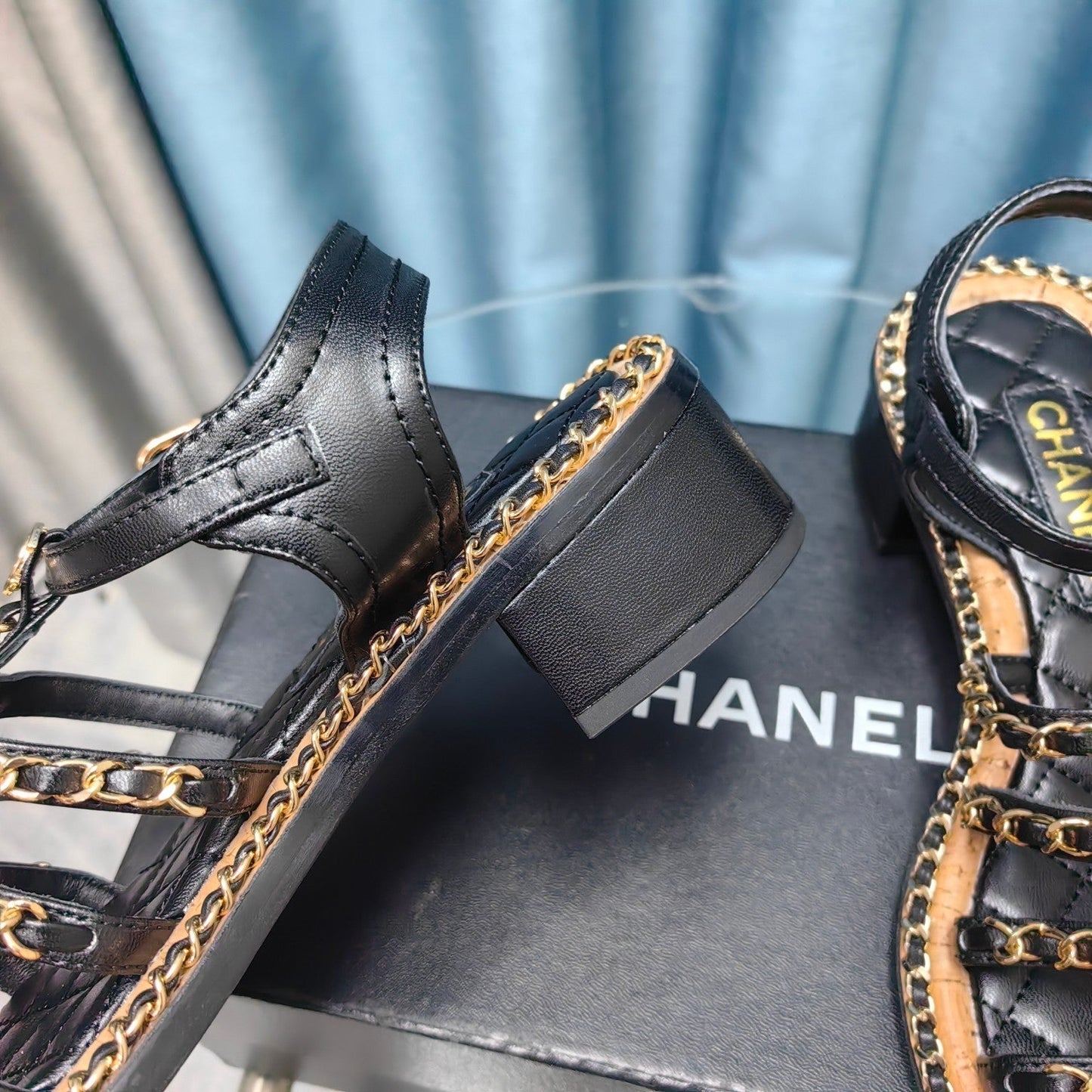 HIGH SANDALS WITH THREE STRAPS IN BLACK CALFSKIN - 35