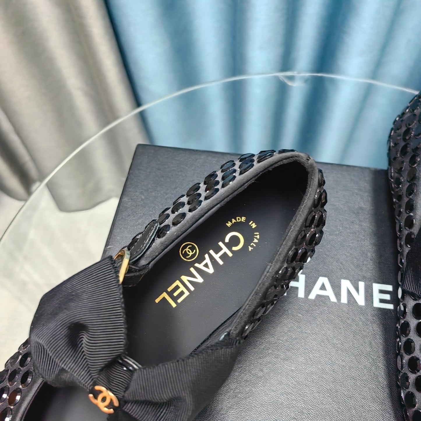 MARY JANE BOW RHINESTONE BLACK SILK - 35