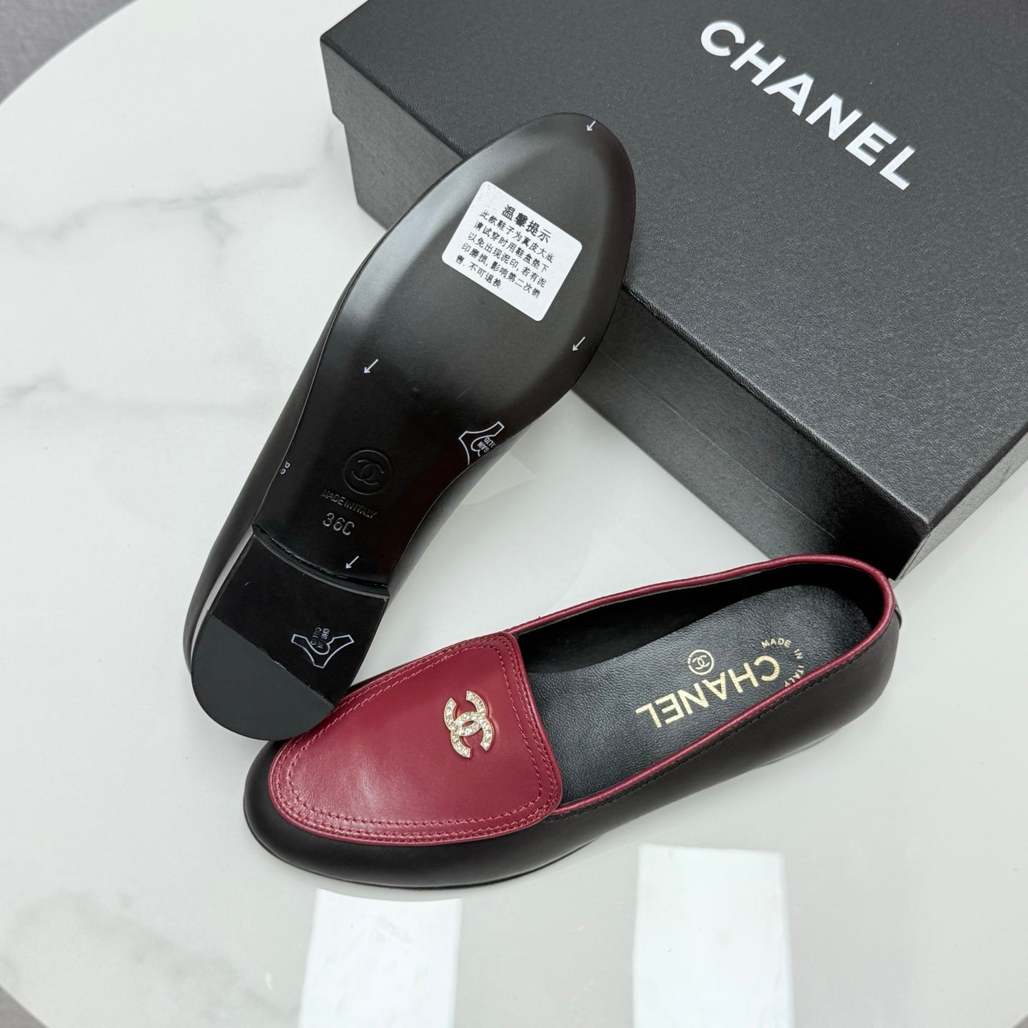 CC LOAFERS 25S IN BLACK MIX DARK RED CALFSKIN GOLD HARDWARE WITH STONES - 35