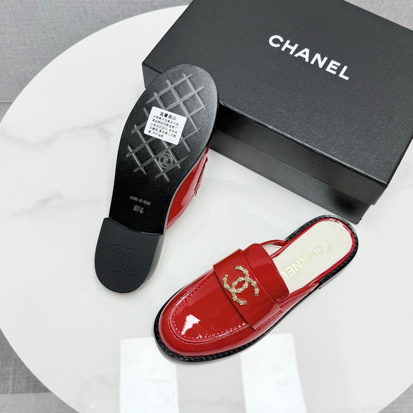 CC FLAT MULE 25S IN RED CALFSKIN STYLE 8 - 35