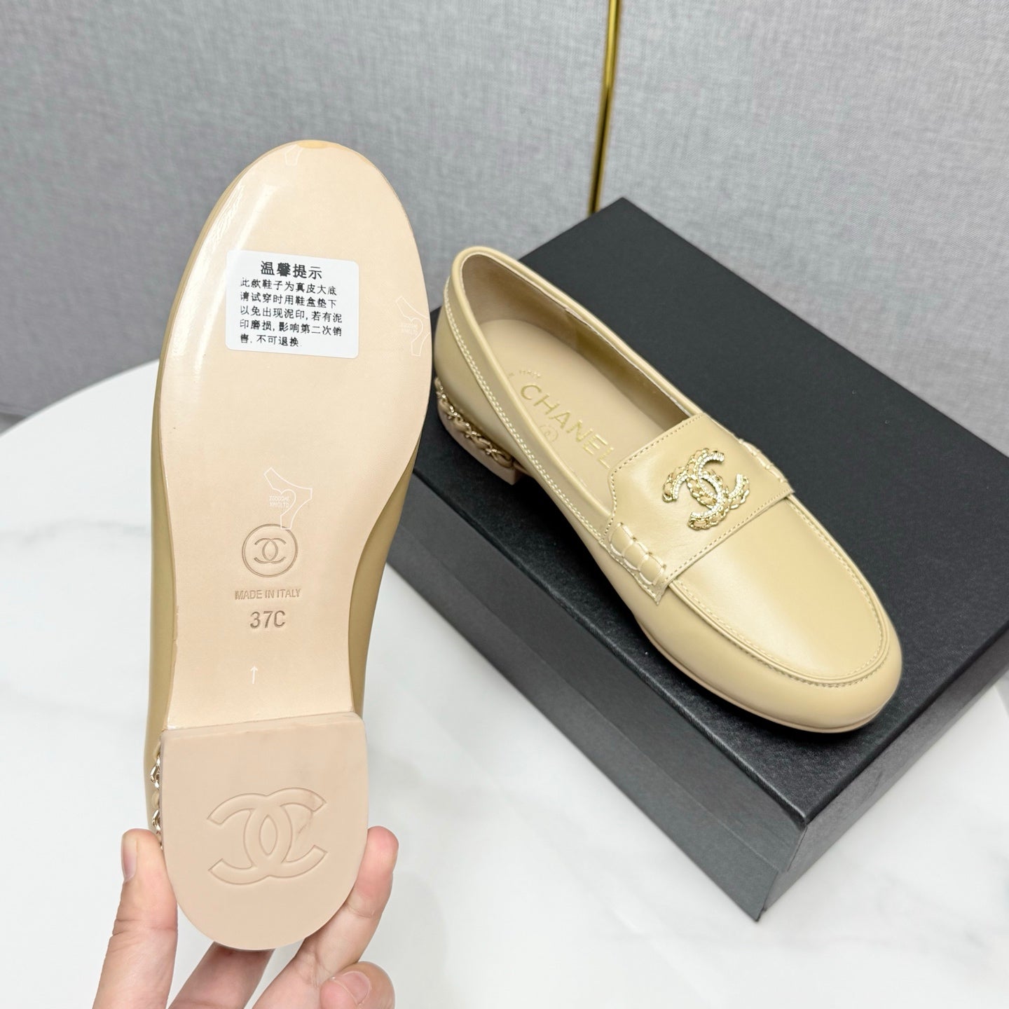 CC LOAFER 25S IN WARM BEIGE LAMBSKIN WITH GOLD HARDWARE - 35
