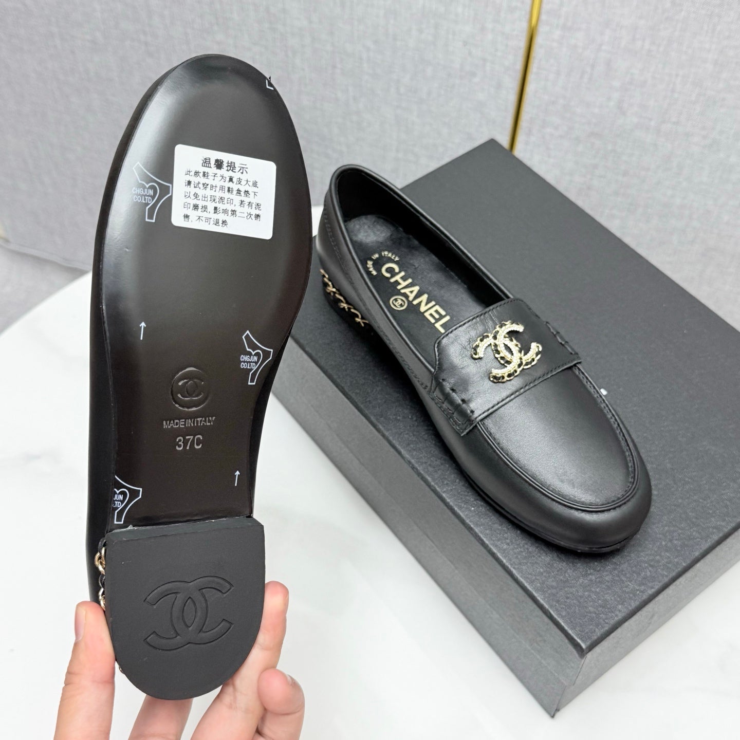 CC LOAFER 25S IN BLACK LAMBSKIN WITH GOLD HARDWARE - 35
