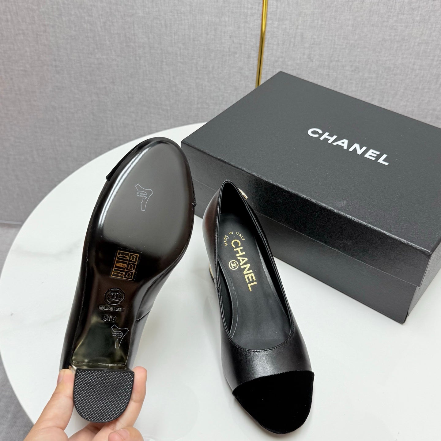 CC HIGH HEEL 25S IN BLACK LAMBSKIN AND SUEDE WITH PEARL HEEL STYLE 5 - 35