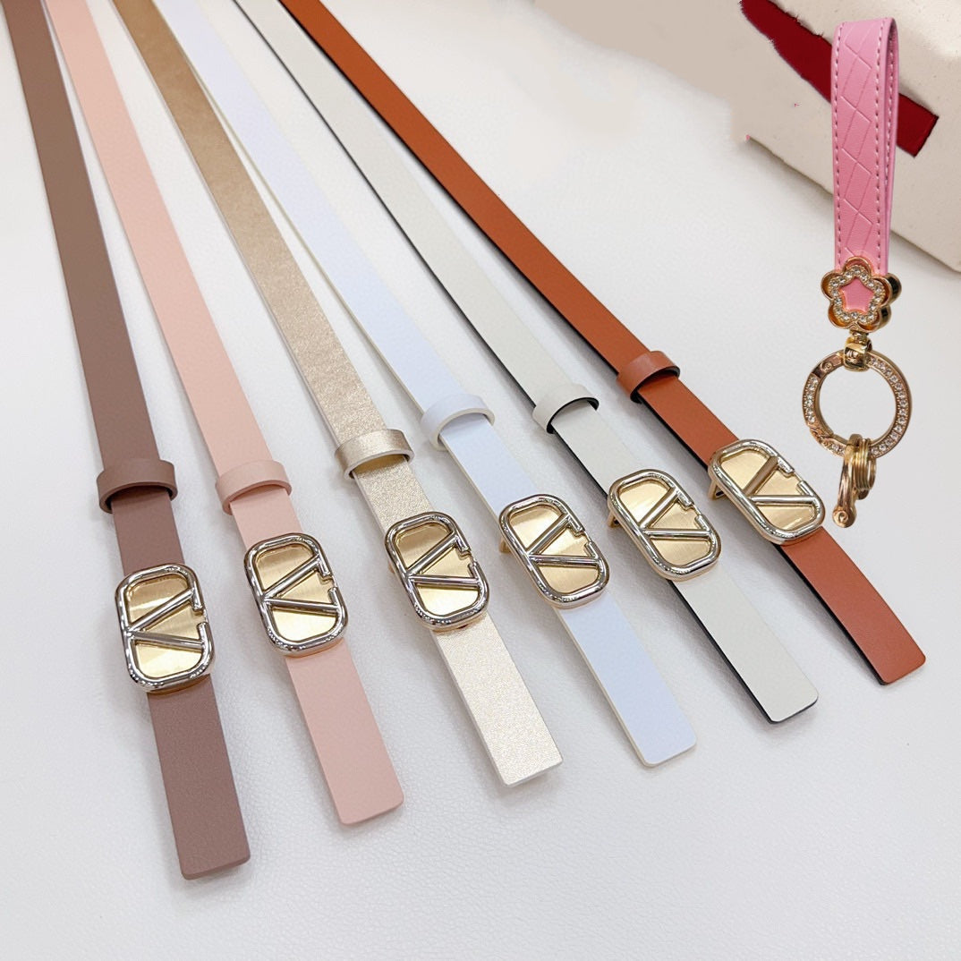 Gold Vlogo and Silver Hardware Buckle Tan Calfskin 20mm - 30